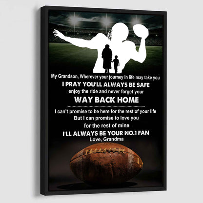 Baseball Poster Canvas Grandma To Grandson - Never Forget Your Way Back Home I Will Always Your No 1 Fan