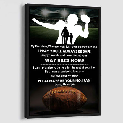 Baseball Poster Canvas Grandpa To Grandson - Never Forget Your Way Back Home I Will Always Your No 1 Fan