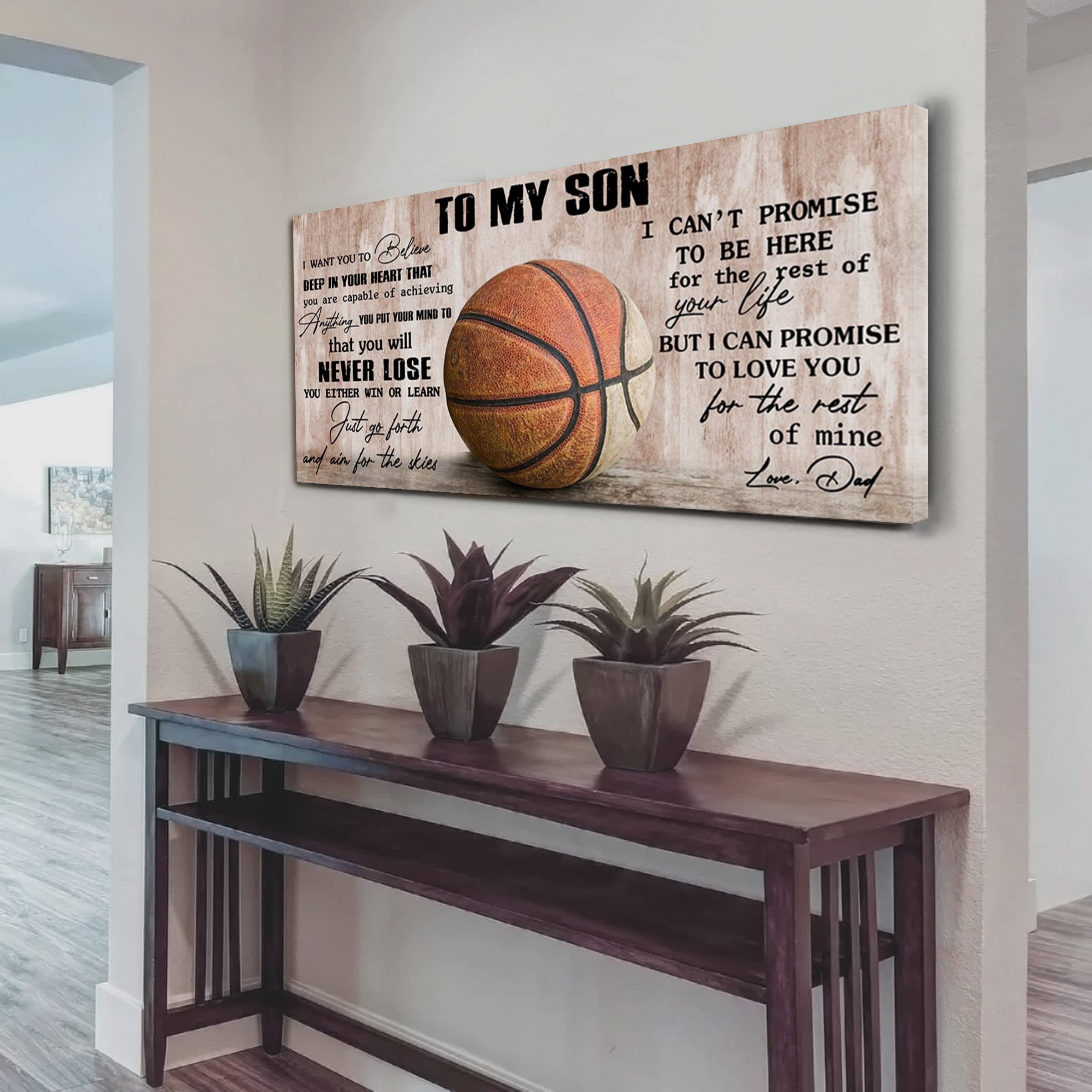 Customizable basketball poster, canvas – dad to son - it’s not about being better than someone else