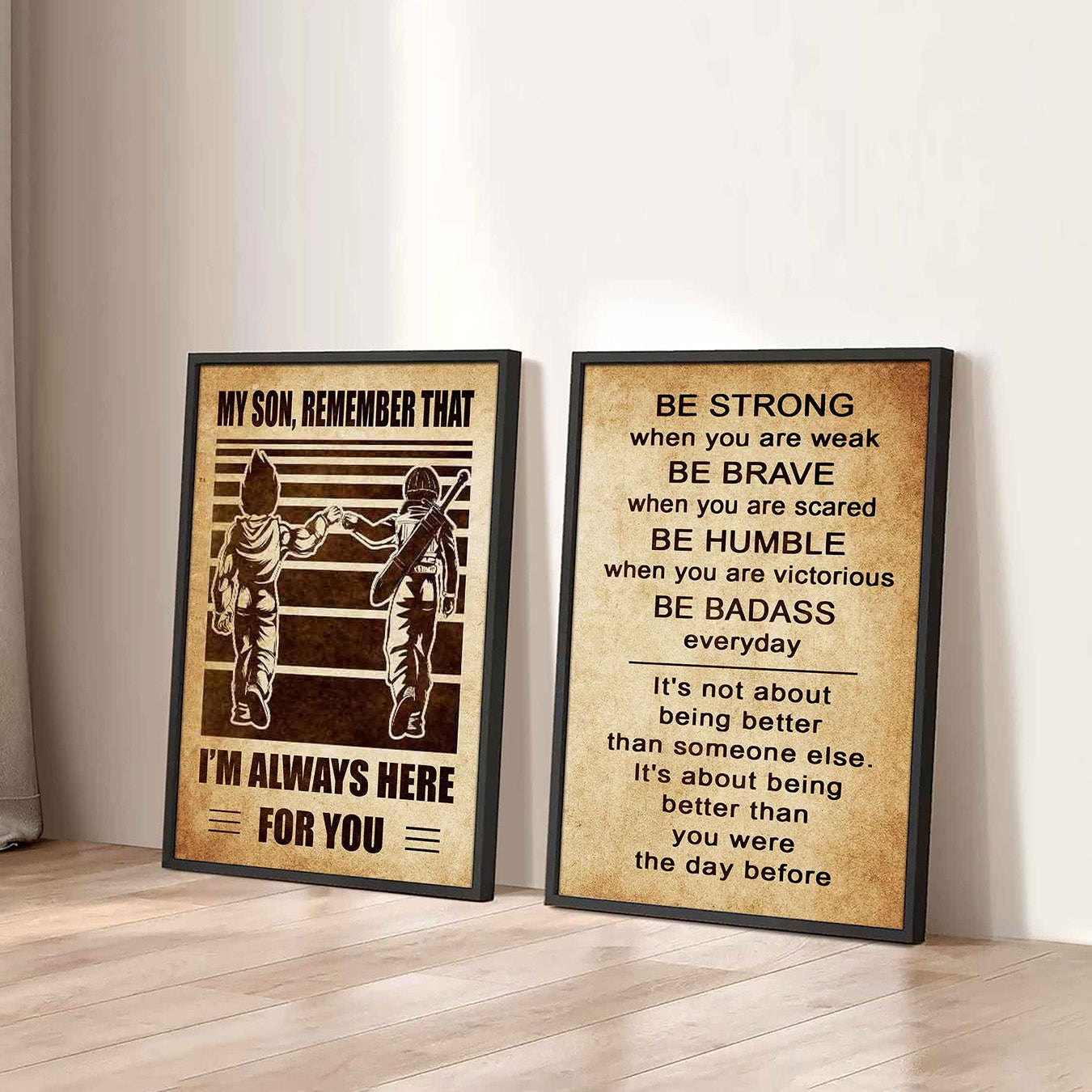 Combo 2 DRB Poster Canvas My Son Remember That - Be Strong When You Are Weak Be Brave When You Are Scared Be Badass Everyday