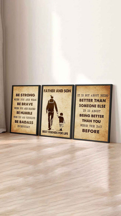 Combo 3 Biker Poster Canvas Be Strong When You Are Weak - It's Not About Being Better Than Someone Else It's About Being Better Than You Were The Day Before