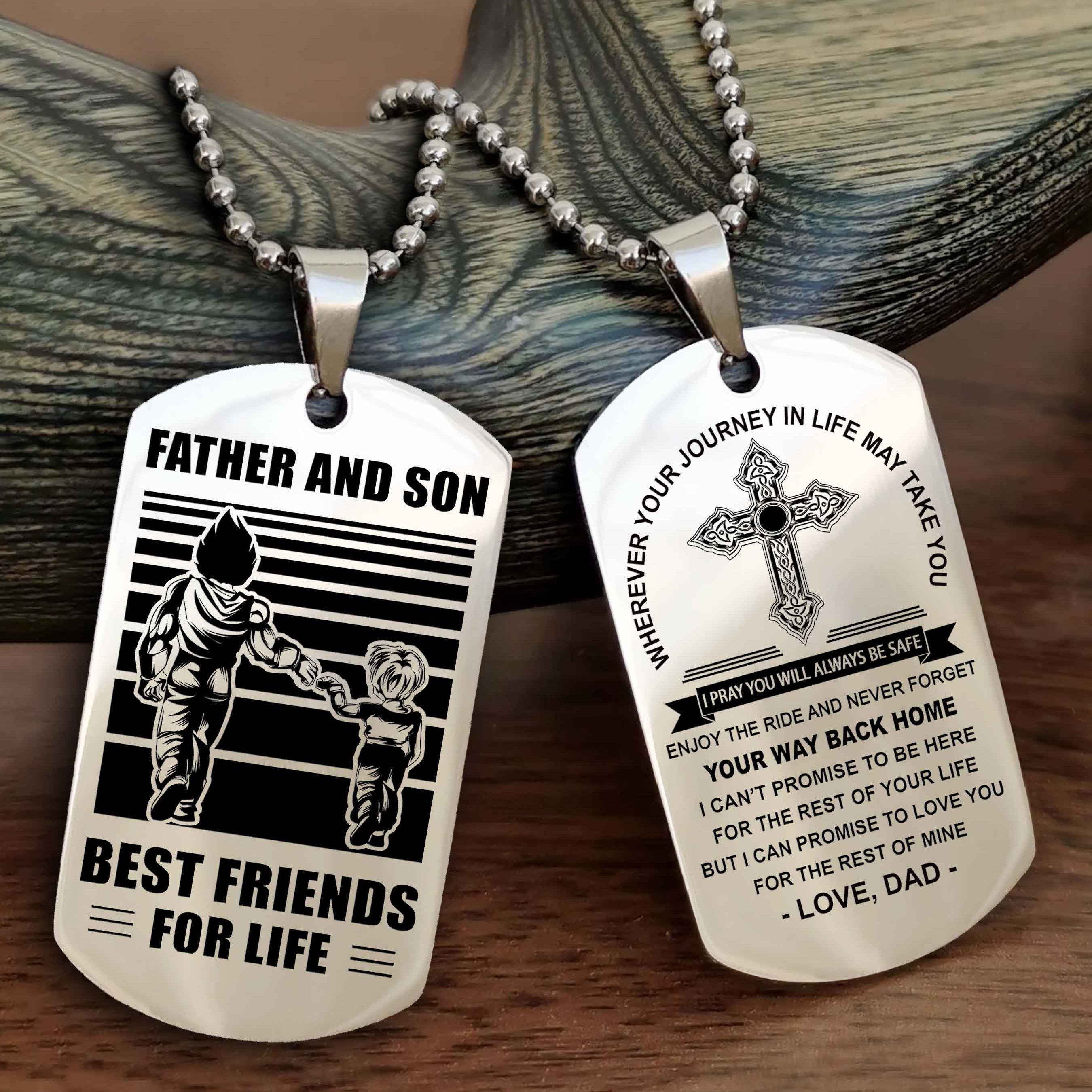 DRB Cross Double Sided Dog Tag Father And Son Best Friend For Life - Gift For Son Never Forget Your Way Back Home