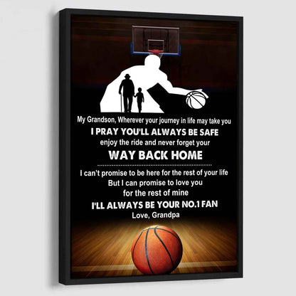 Baseball Poster Canvas Grandpa To Grandson - Never Forget Your Way Back Home I Will Always Your No 1 Fan