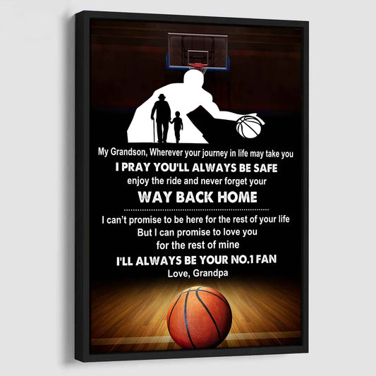 Baseball Poster Canvas Grandpa To Grandson - Never Forget Your Way Back Home I Will Always Your No 1 Fan