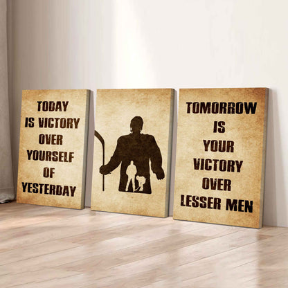 Combo 3 Warrior Canvas Poster Today Is Victory Over Yourself Of Yesterday Tomorrow Is Your Victory Over Lesser Men
