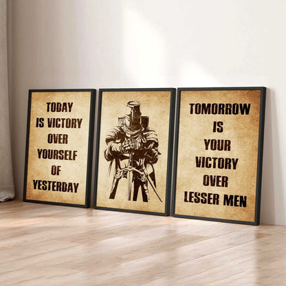 Combo 3 Warrior Canvas Poster Today Is Victory Over Yourself Of Yesterday Tomorrow Is Your Victory Over Lesser Men