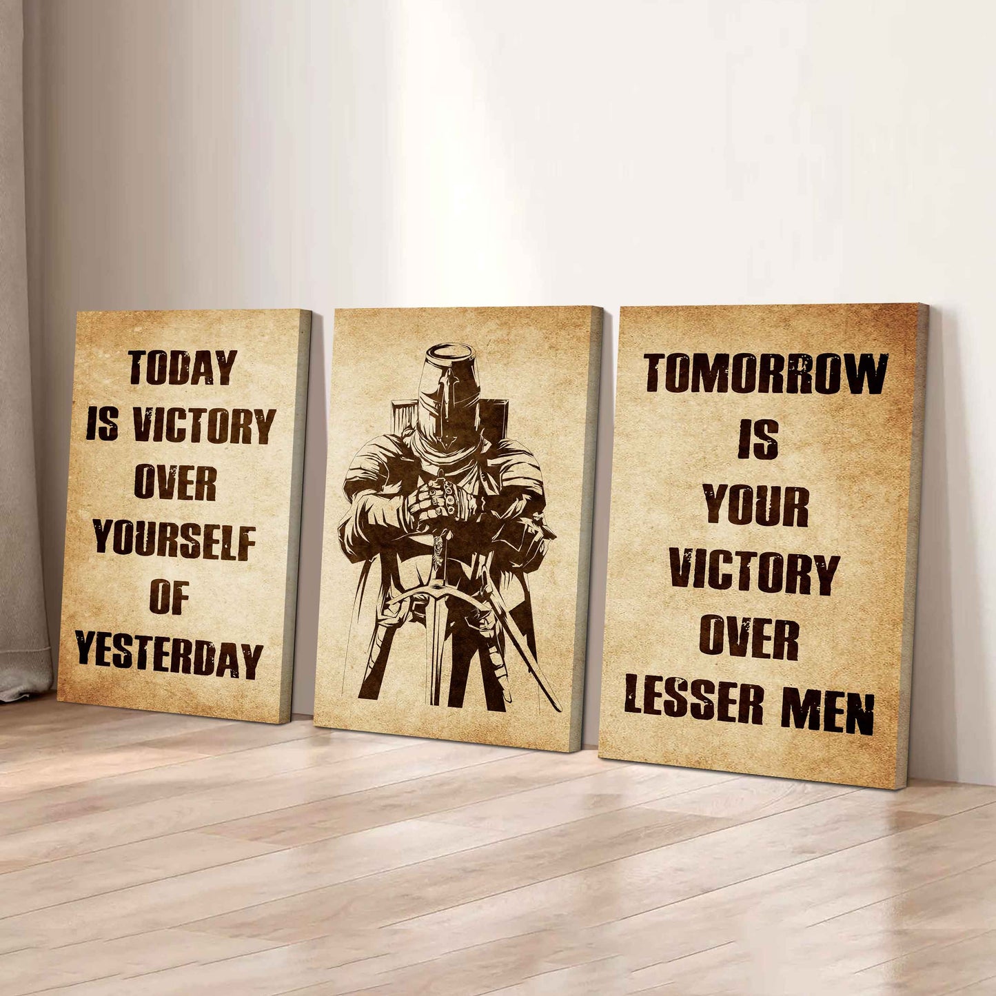 Combo 3 Warrior Canvas Poster Today Is Victory Over Yourself Of Yesterday Tomorrow Is Your Victory Over Lesser Men