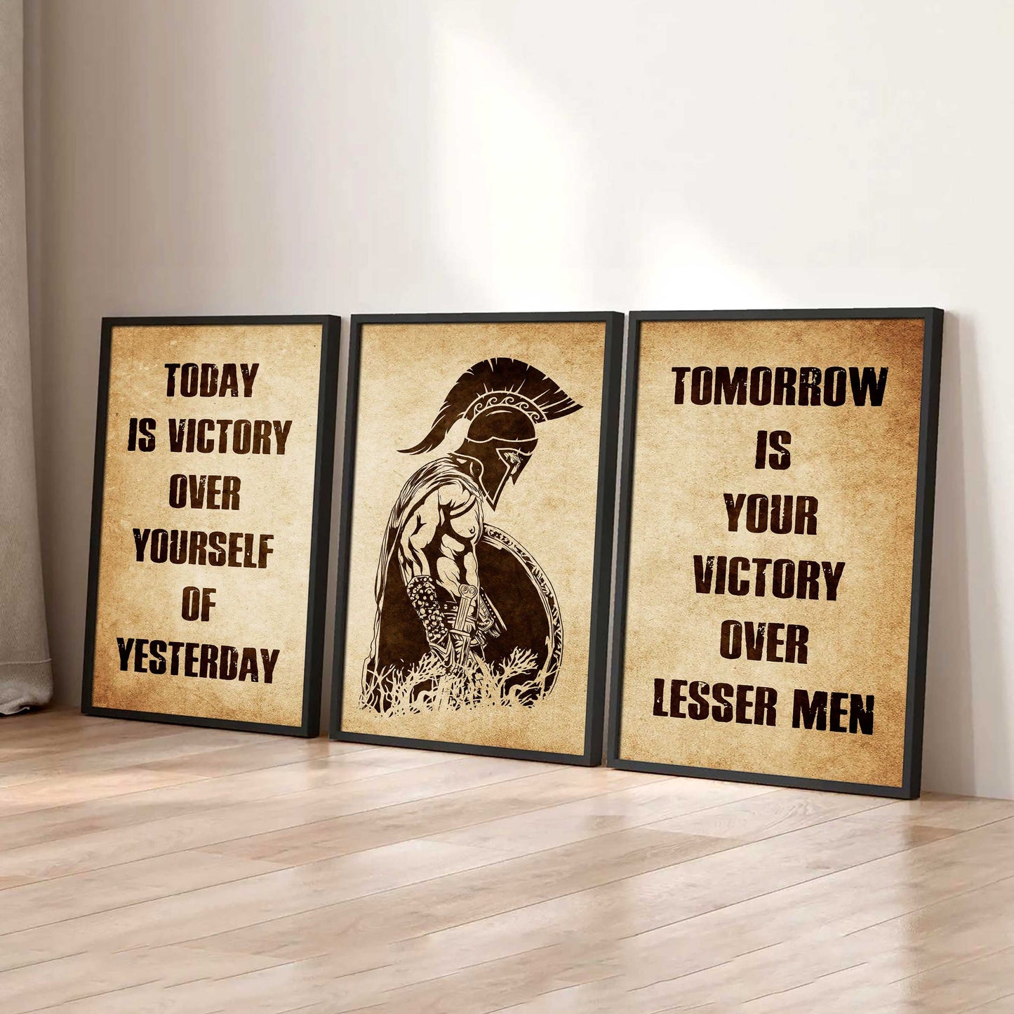 Combo 3 Warrior Canvas Poster Today Is Victory Over Yourself Of Yesterday Tomorrow Is Your Victory Over Lesser Men