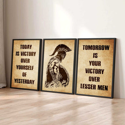 Combo 3 Warrior Canvas Poster Today Is Victory Over Yourself Of Yesterday Tomorrow Is Your Victory Over Lesser Men