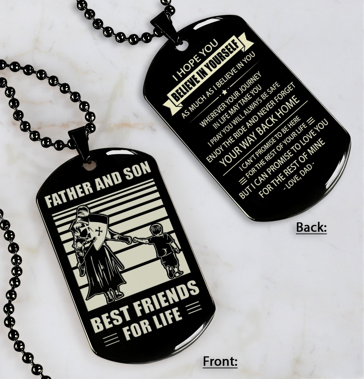 Viking Personalized Double Sided Dog Tag Father And Son Best Friends For Life - Message on the back side