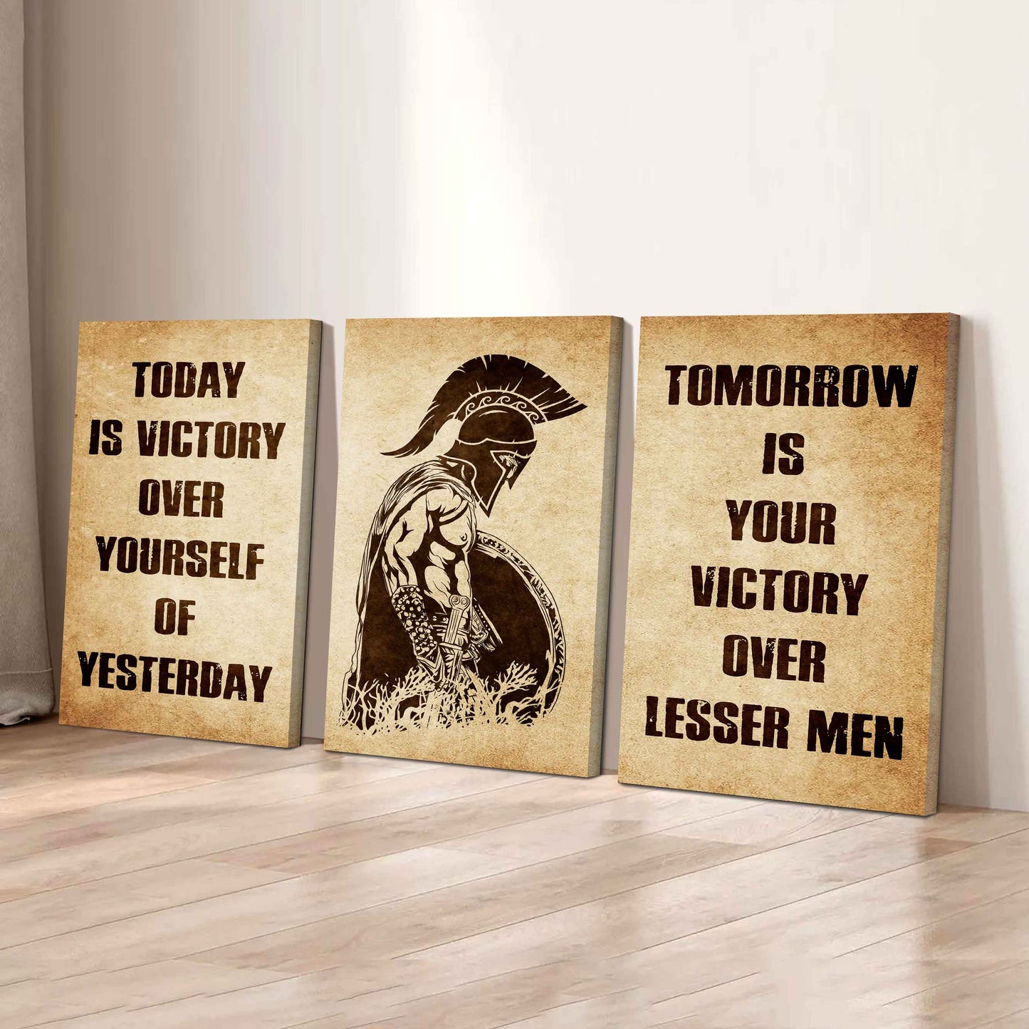Combo 3 Warrior Canvas Poster Today Is Victory Over Yourself Of Yesterday Tomorrow Is Your Victory Over Lesser Men