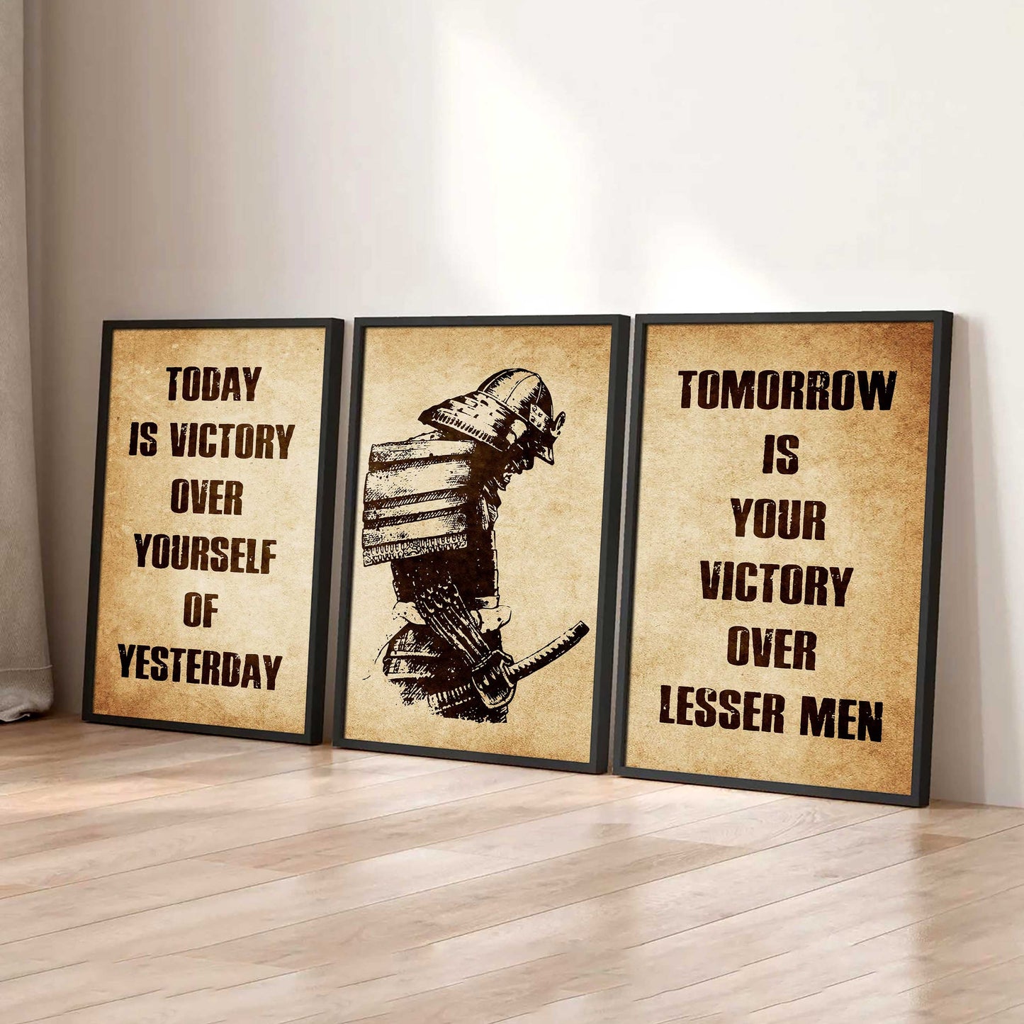 Combo 3 Warrior Canvas Poster Today Is Victory Over Yourself Of Yesterday Tomorrow Is Your Victory Over Lesser Men