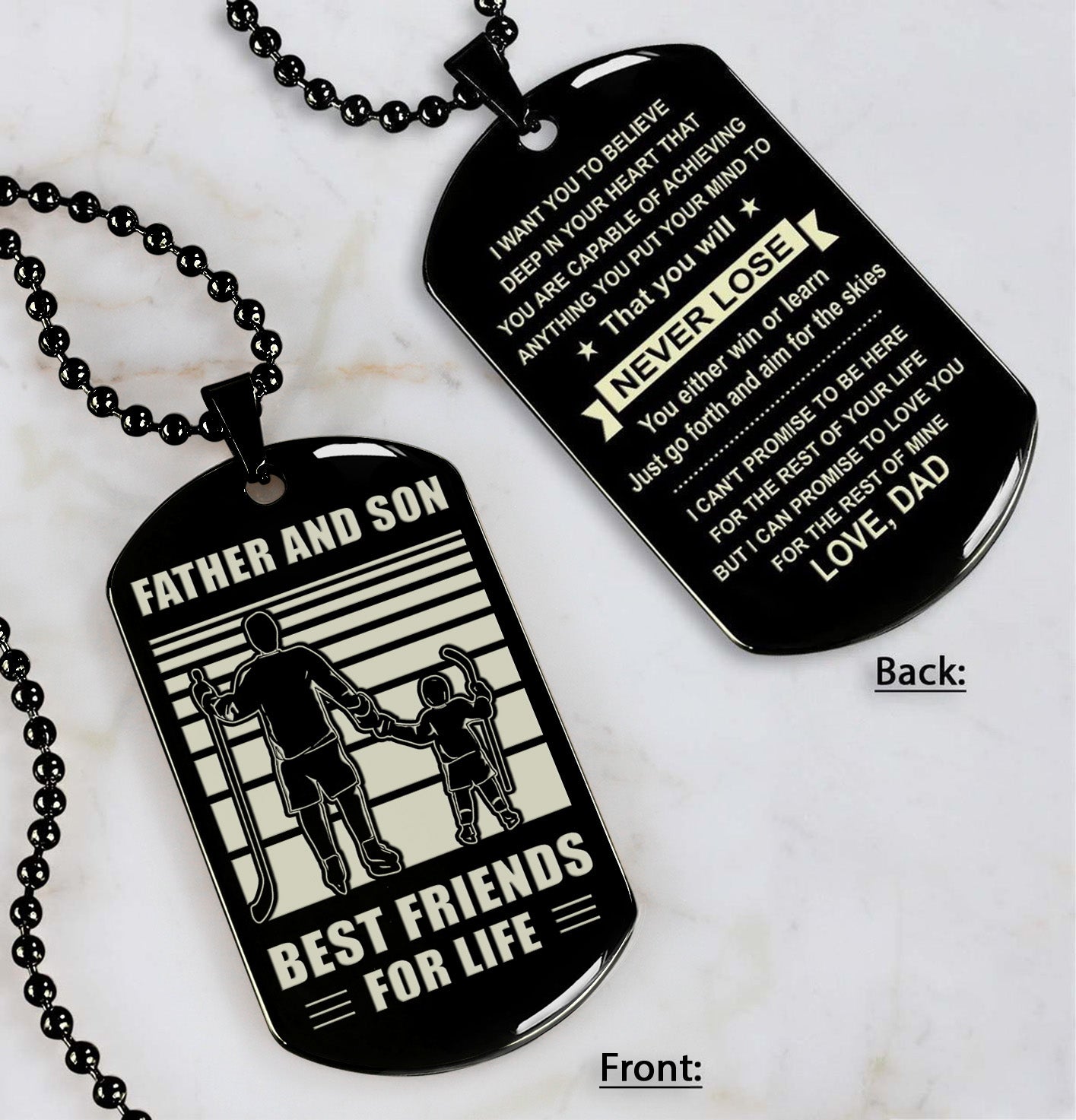 Hockey NVL Personalized Double Sided Dog Tag Father And Son Best Friends For Life - Message on the back side