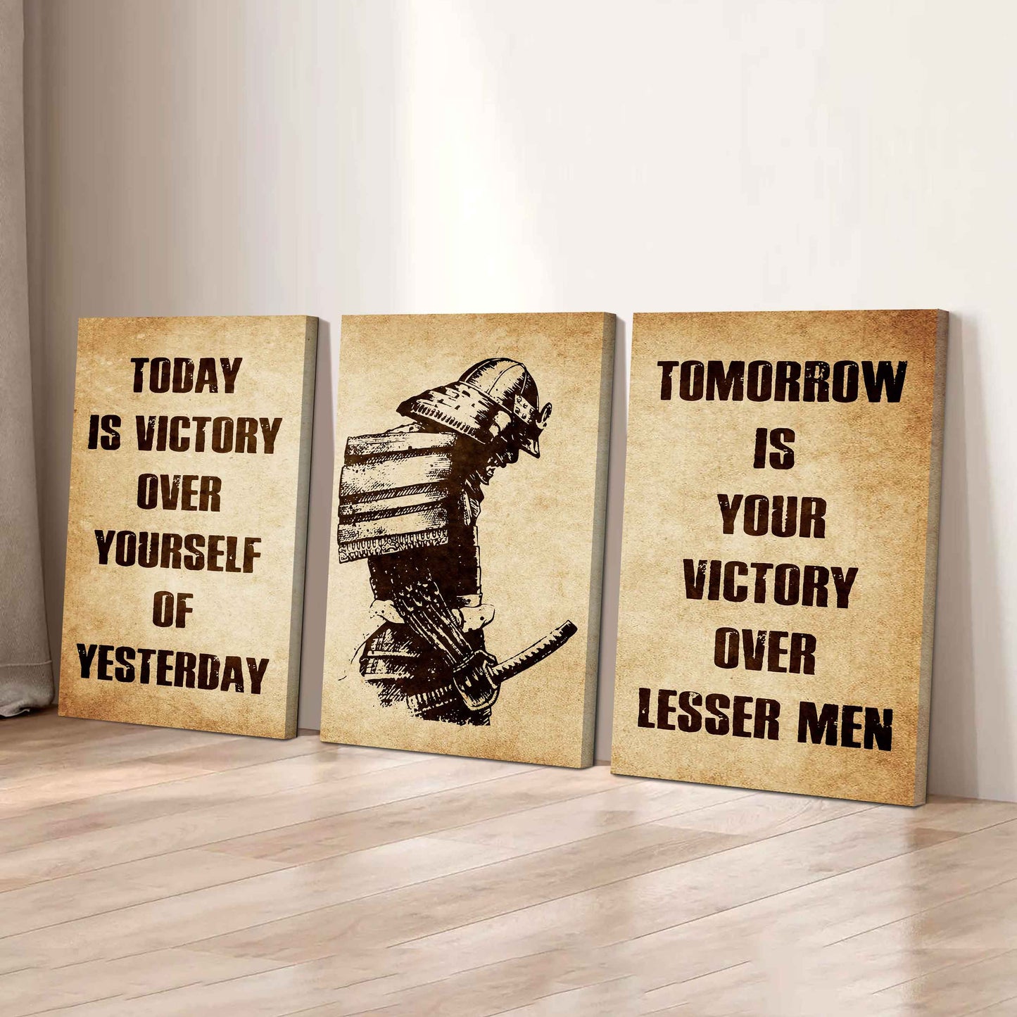 Combo 3 Warrior Canvas Poster Today Is Victory Over Yourself Of Yesterday Tomorrow Is Your Victory Over Lesser Men
