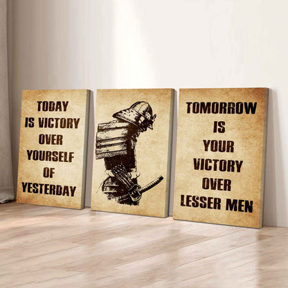 Combo 3 Warrior Canvas Poster Today Is Victory Over Yourself Of Yesterday Tomorrow Is Your Victory Over Lesser Men