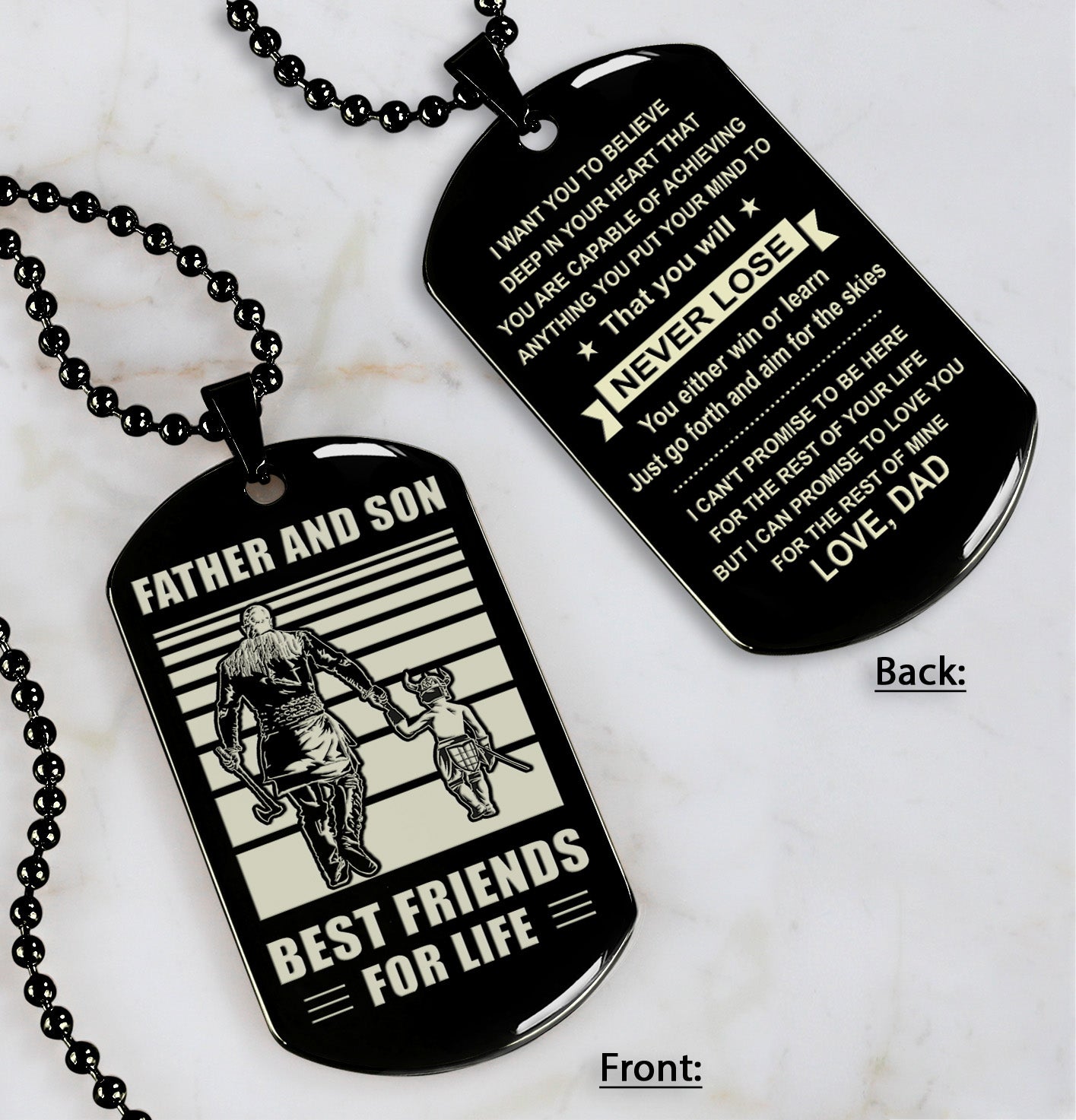 Family Personalized Double Sided Dog Tag Father And Son Best Friends For Life - Message on the back side