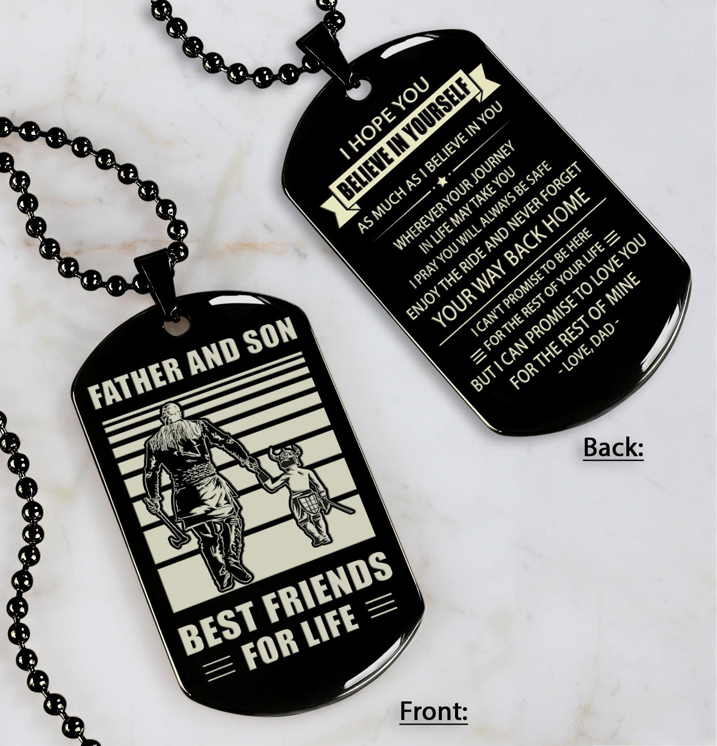 Viking Personalized Double Sided Dog Tag Father And Son Best Friends For Life - Message on the back side