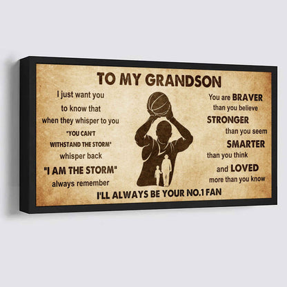 Personalized Sport Baseball Poster Canvas I'll Be Your No 1 Fan Grandpa To Grandson - Whisper Back I'm The Storm