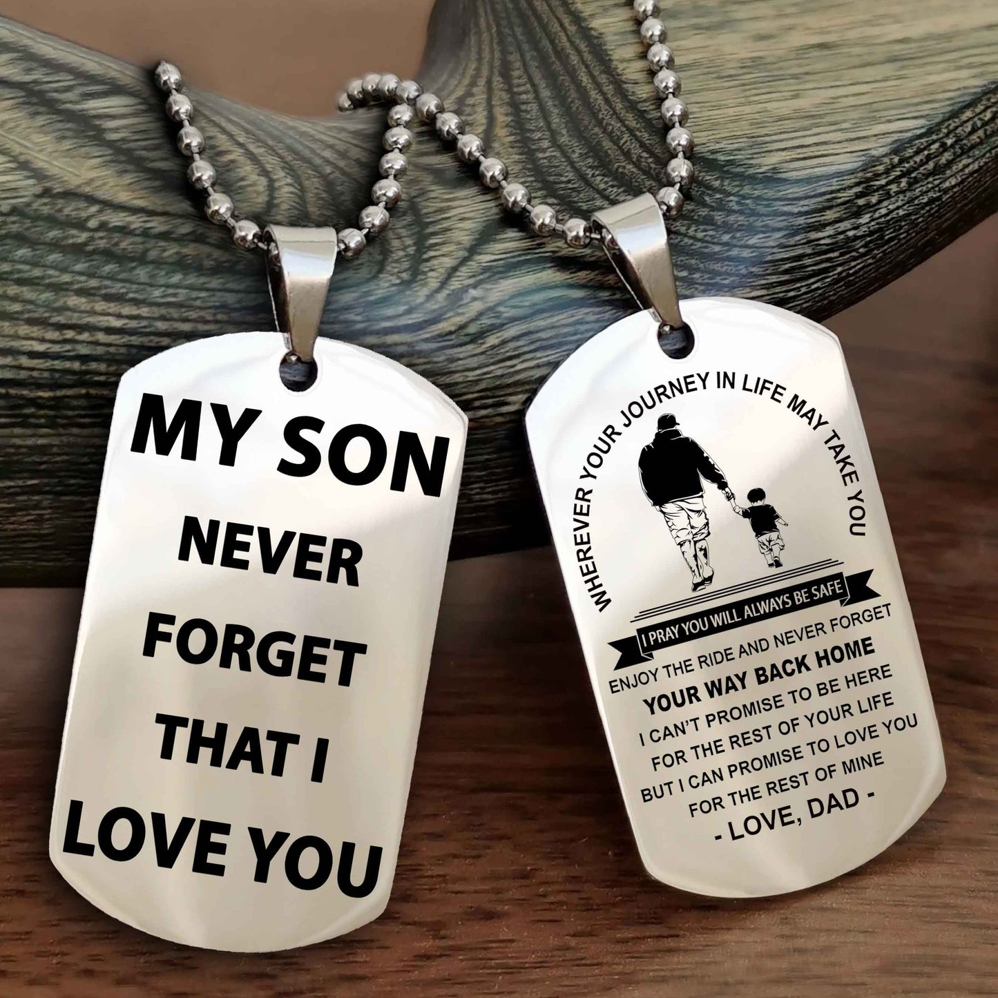 Biker Double Sided Dog Tag To My Son Never Forget That I Love You - Gift For Son Never Forget Your Way Back Home