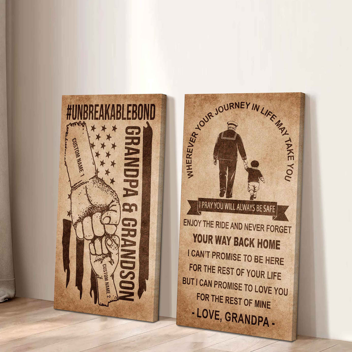 Unbreakable Bond Canvas Set Grandpa And Grandson Never Forget Your Way Back Home I Love You For The Rest Of Mine