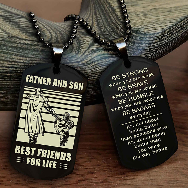 Cowboy Personalized Double Sided Dog Tag To My Son I Love You - Be Strong When You Are Weak Gift From Dad To Son