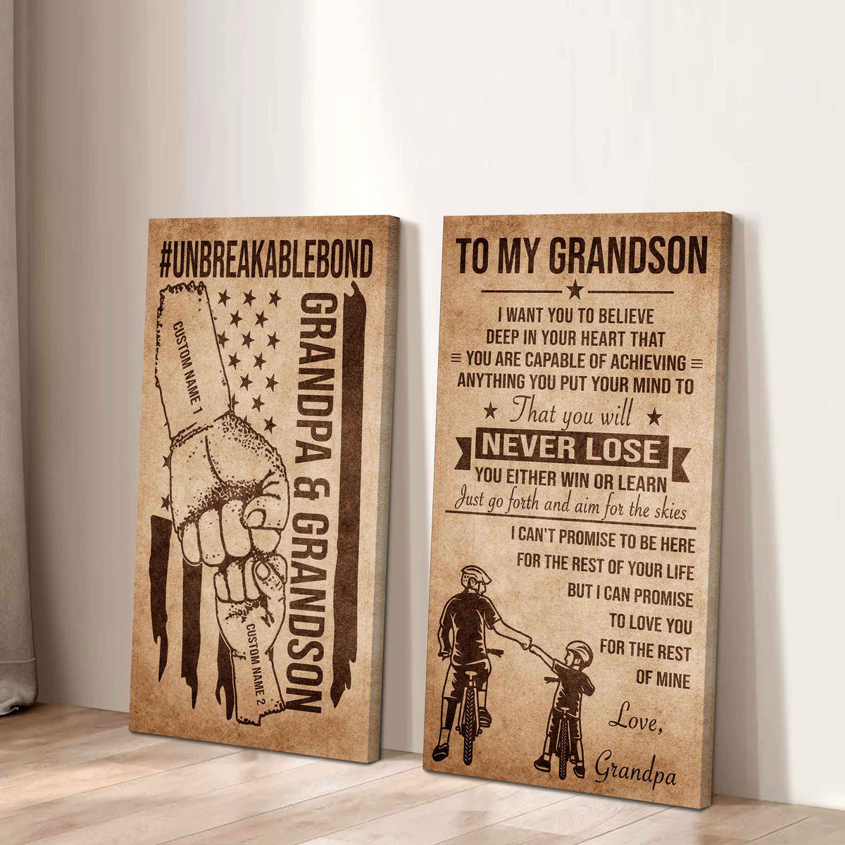 Unbreakable Bond Canvas Set Grandpa And Grandson Your Will Never Lose You Either Win Or Learn Gift For Your Grandson