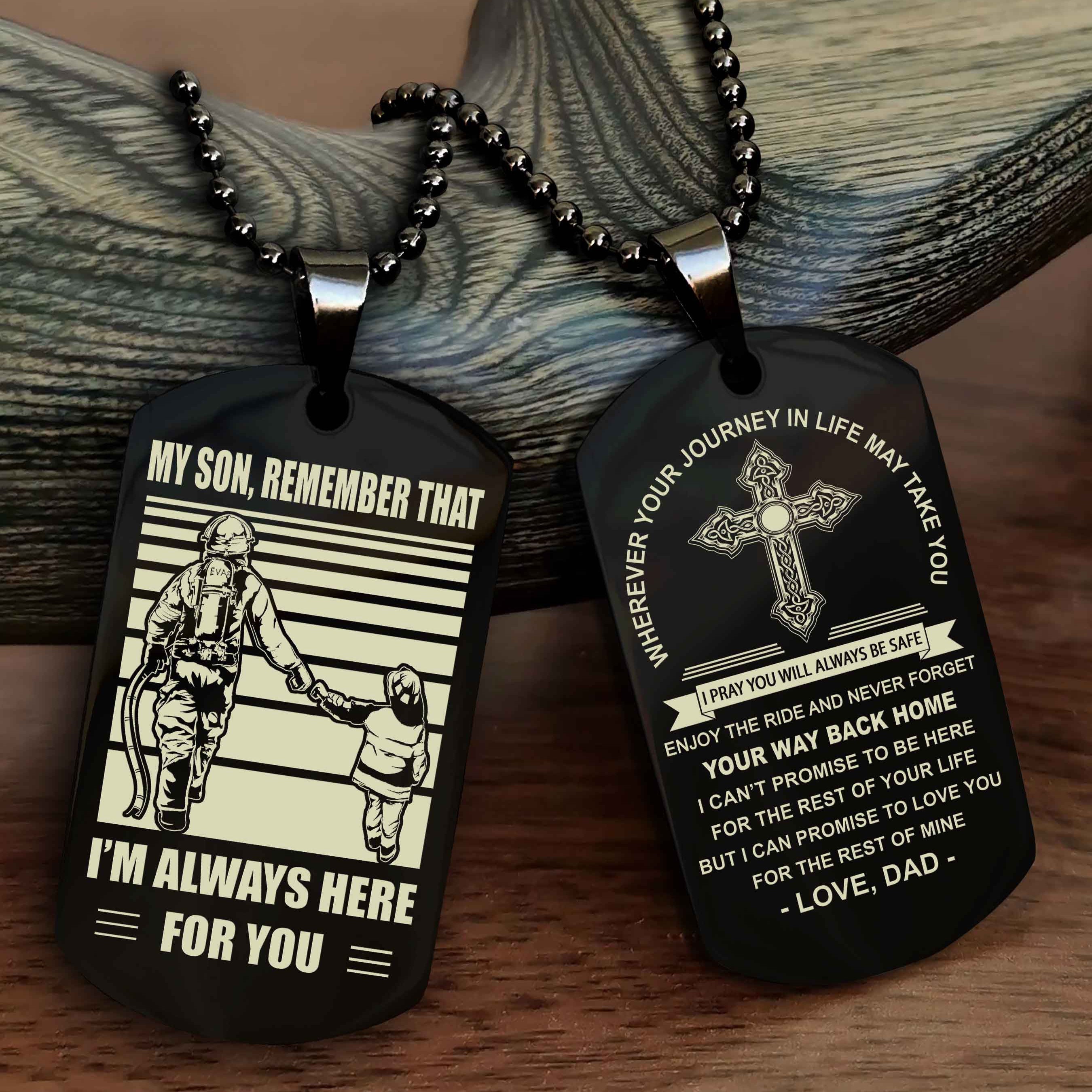 DRB Cross Double Sided Dog Tag My Son Remember That - Gift For Son Enjoy The Ride Never Forget Your Way Back Home