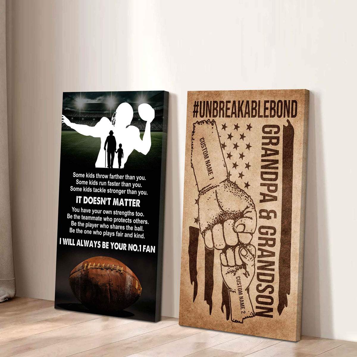 Unbreakable Bond Canvas Set From Grandpa To Grandson It's Doesn't Matter I Will Always Be Your No.1 Fan