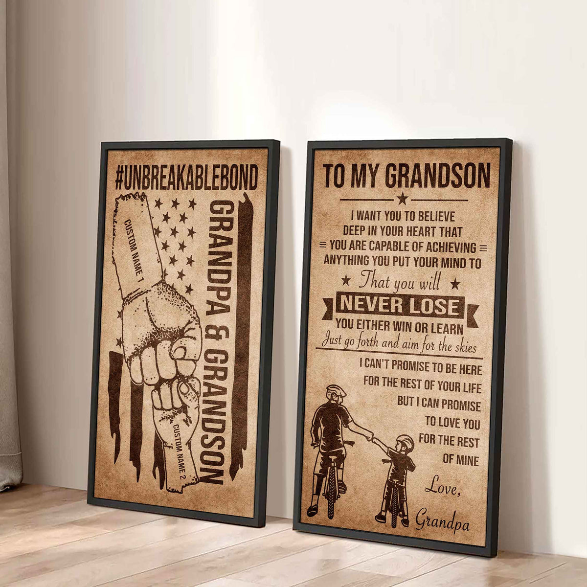 Unbreakable Bond Canvas Set Grandpa And Grandson Your Will Never Lose You Either Win Or Learn Gift For Your Grandson
