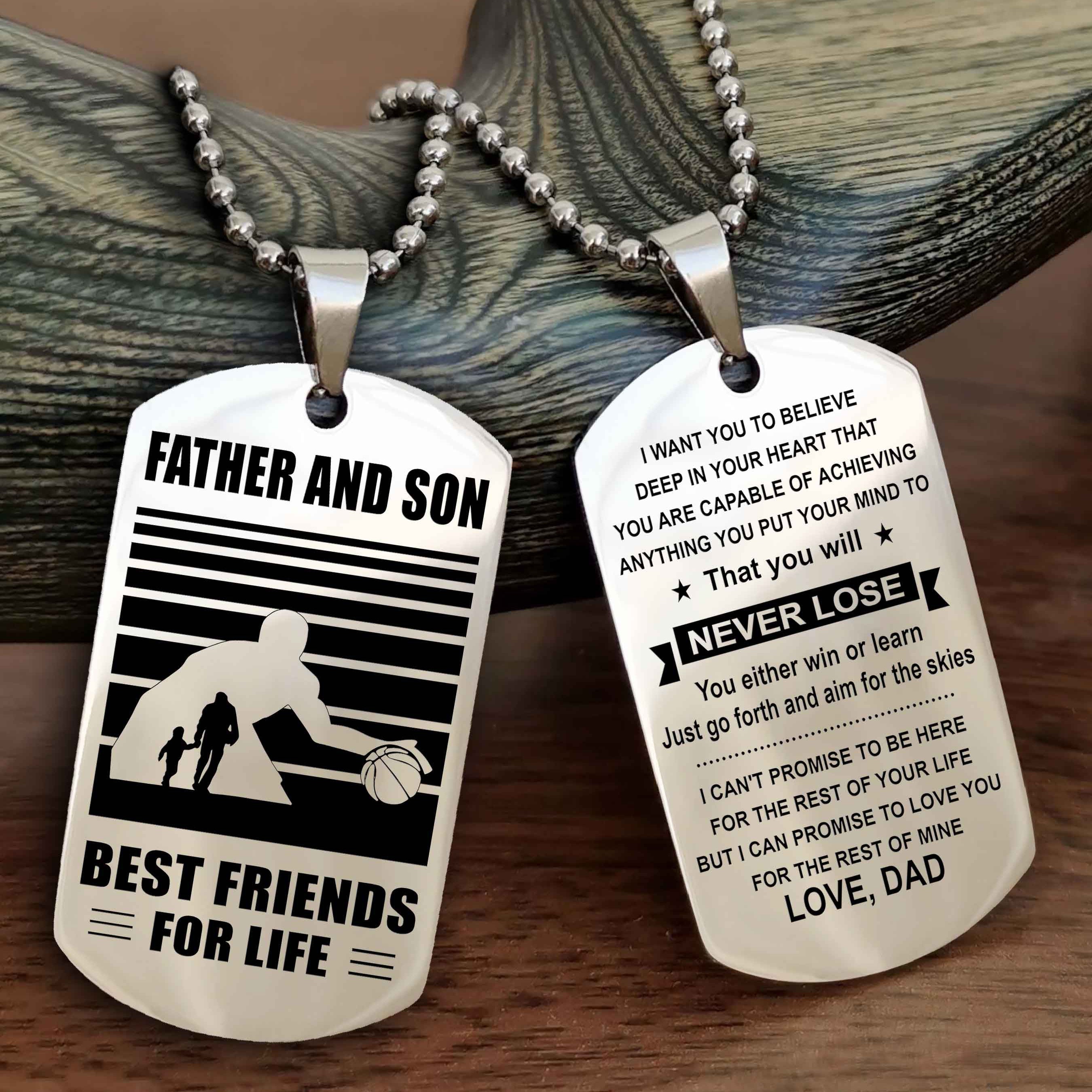 Sport Personalized Double Sided Dog Tag Father And Son Best Friend For Life - You Will Never Lose You Either Win Or Learn