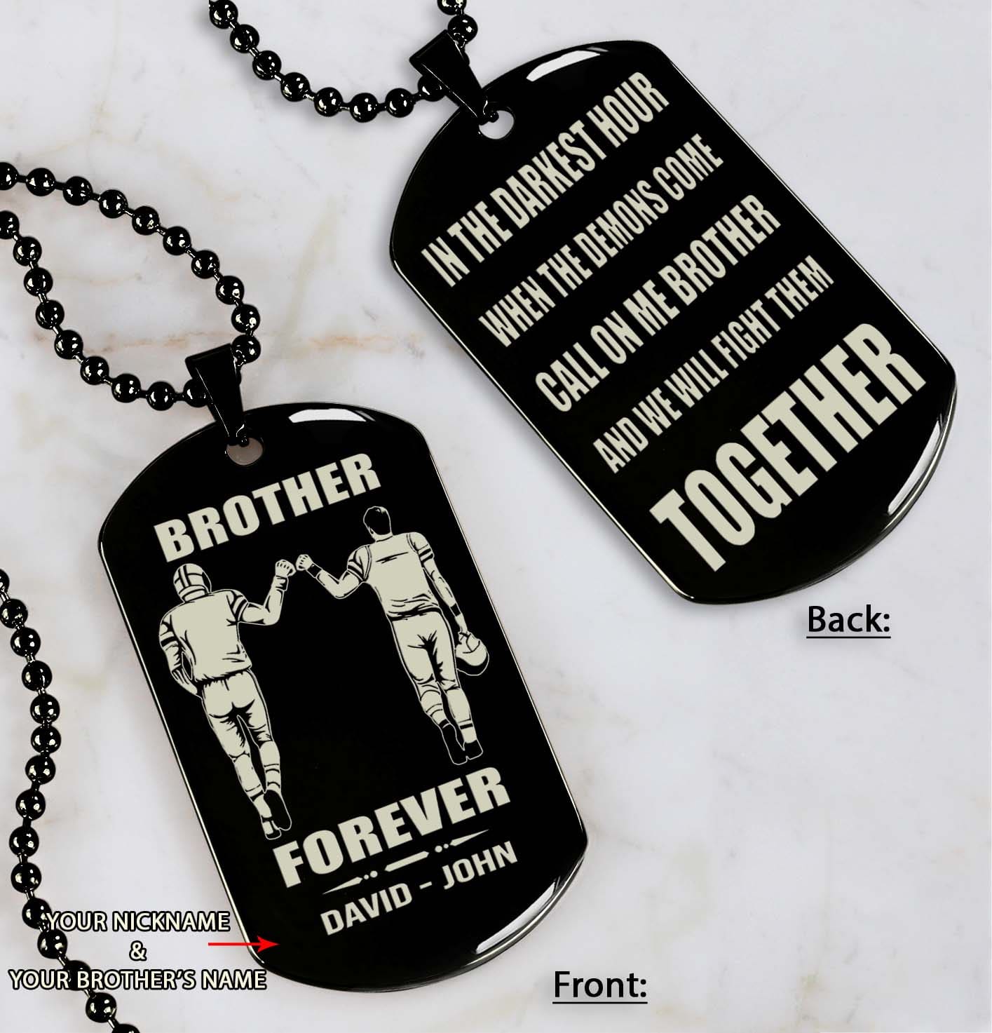 Samurai customizable engraved black dog tag double sided gift from brother, brother forever