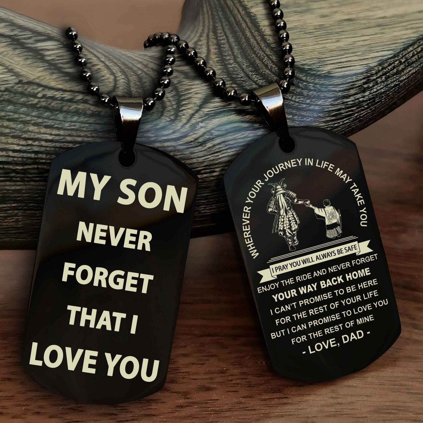 Biker Double Sided Dog Tag To My Son Never Forget That I Love You - Gift For Son Never Forget Your Way Back Home