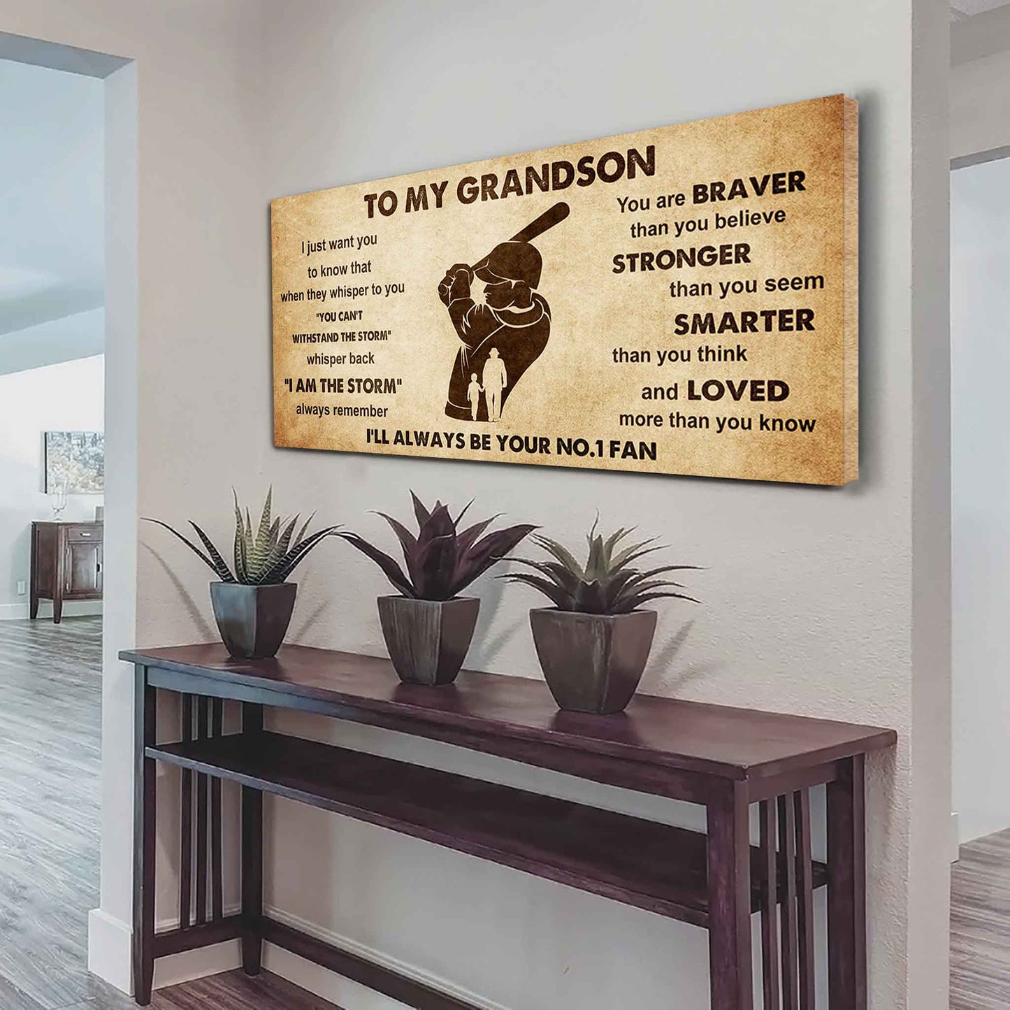 Personalized Sport Baseball Poster Canvas I'll Be Your No 1 Fan Grandpa To Grandson - Whisper Back I'm The Storm