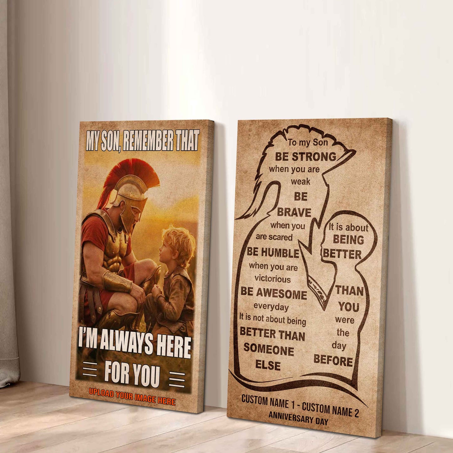 Spartan Canvas Set Father And Son Best Friend For Life - With Message Quotes