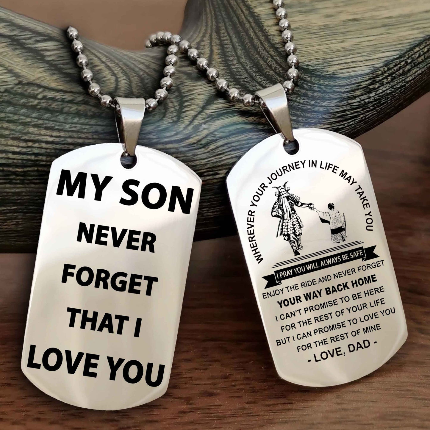 Biker Double Sided Dog Tag To My Son Never Forget That I Love You - Gift For Son Never Forget Your Way Back Home