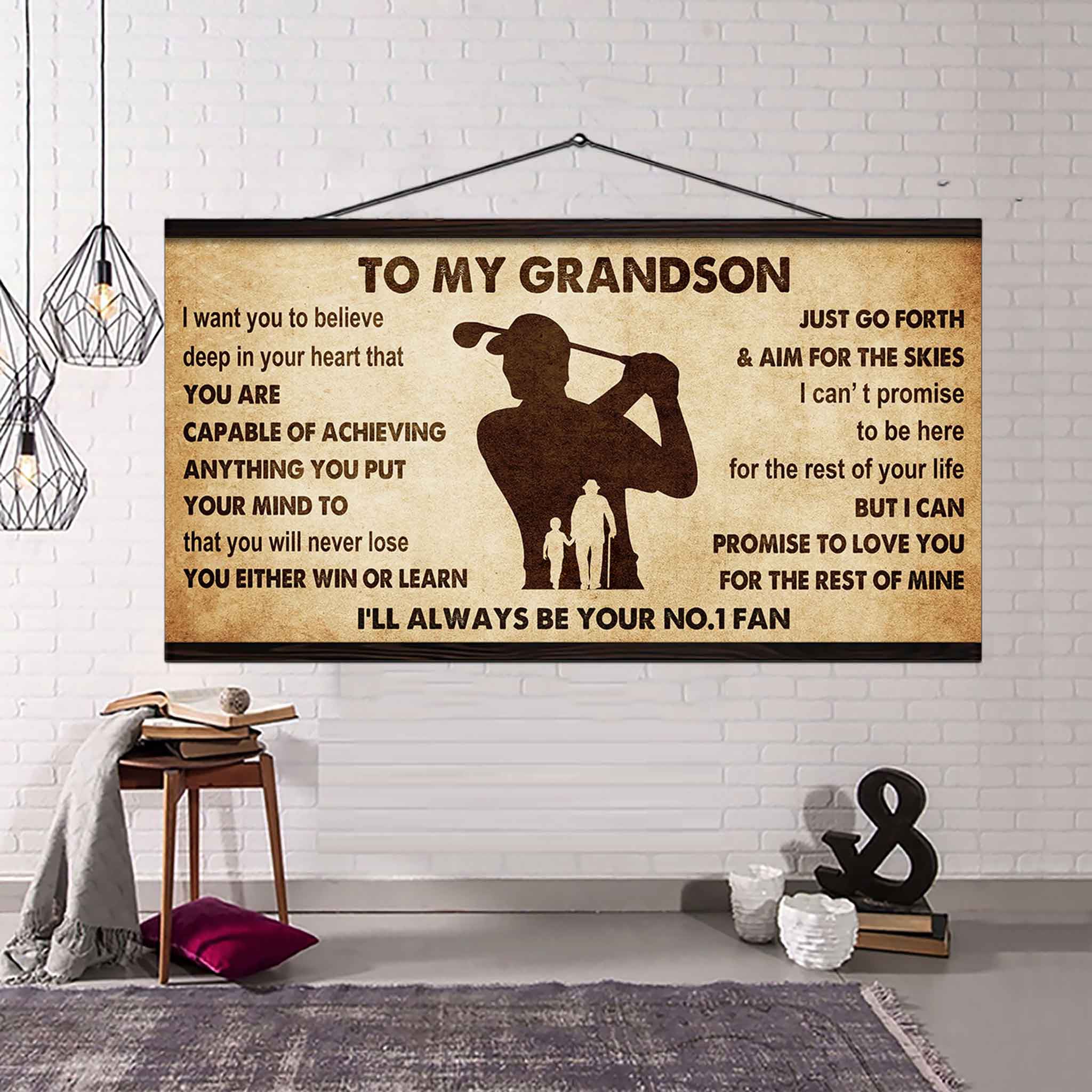 Personalized Sport Poster Canvas I'll Be Your No 1 Fan Grandpa To Grandson - You Will Never Lose You Either Win Or Learn
