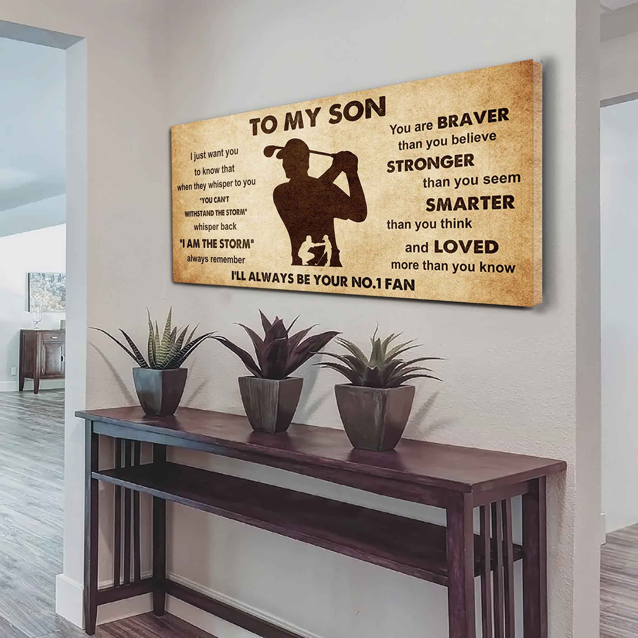 Personalized Sport Poster Canvas I'll Be Your No 1 Fan Dad To Son - Whisper Back I'm The Storm