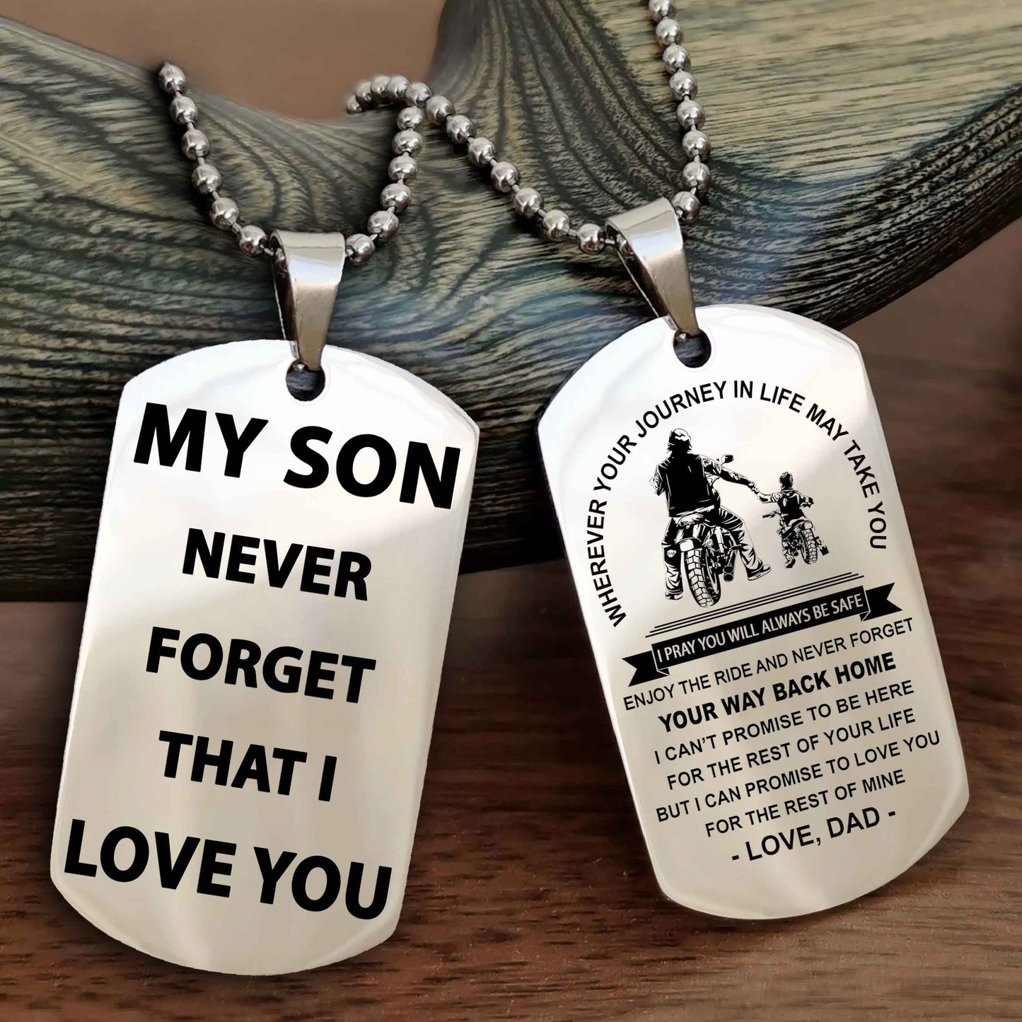 Biker Double Sided Dog Tag To My Son Never Forget That I Love You - Gift For Son Never Forget Your Way Back Home