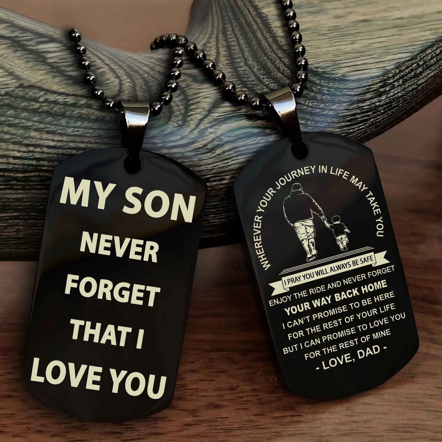 Biker Double Sided Dog Tag To My Son Never Forget That I Love You - Gift For Son Never Forget Your Way Back Home
