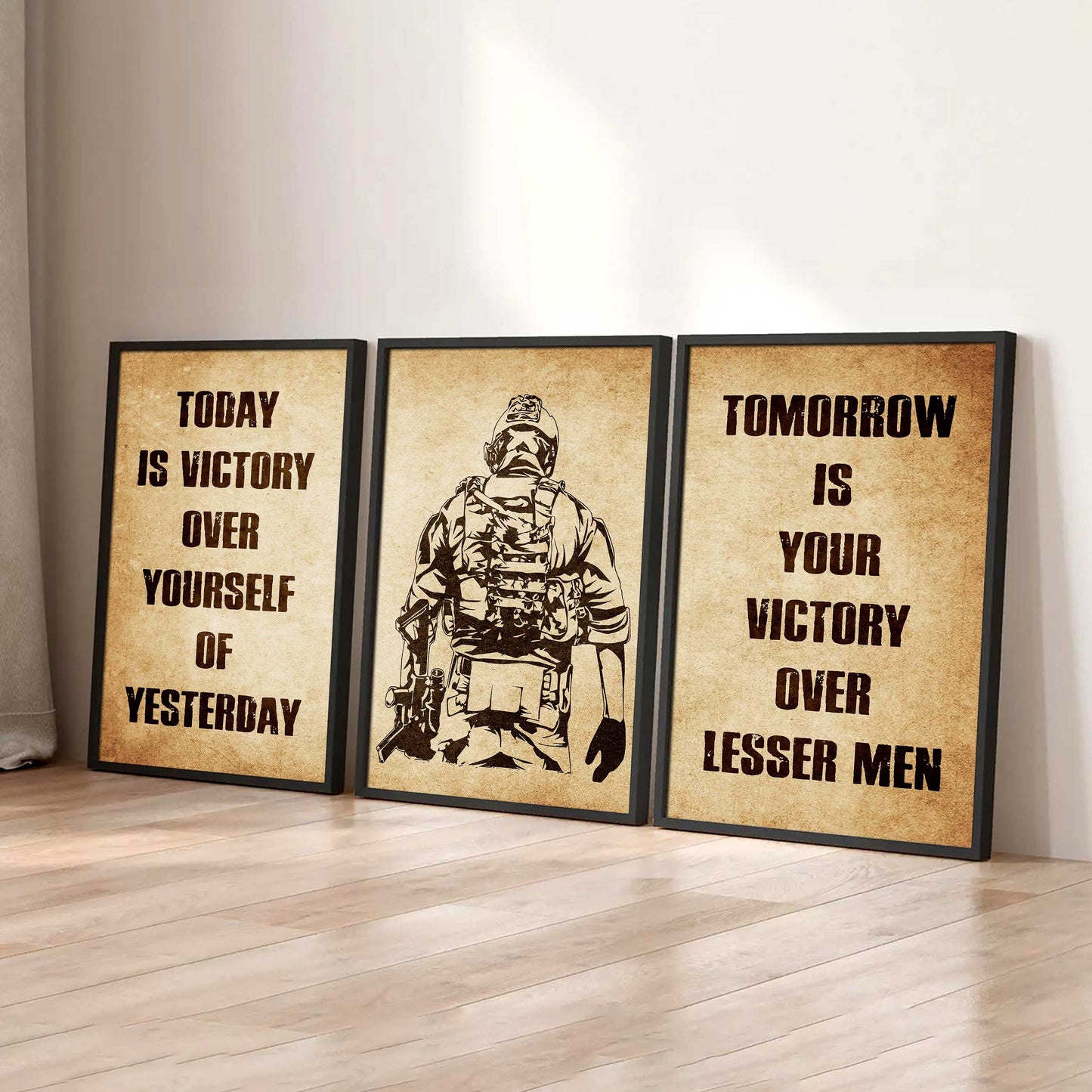 Combo 3 Warrior Canvas Poster Today Is Victory Over Yourself Of Yesterday Tomorrow Is Your Victory Over Lesser Men