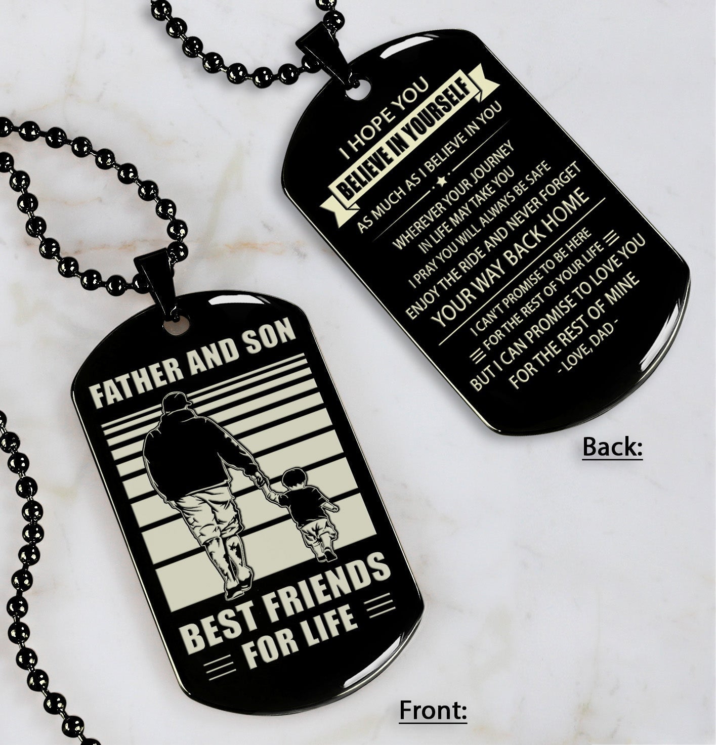 Soldier Personalized Double Sided Dog Tag Father And Son Best Friends For Life - Message on the back side