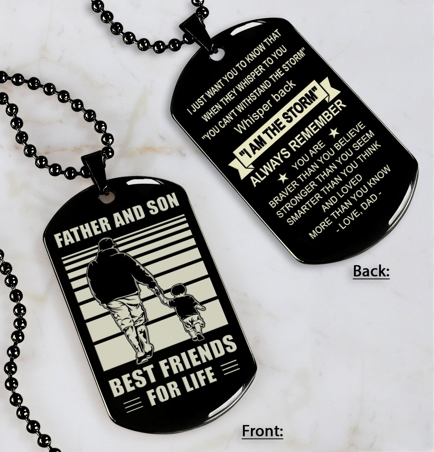 Family Personalized Double Sided Dog Tag Father And Son Best Friends For Life - Message on the back side