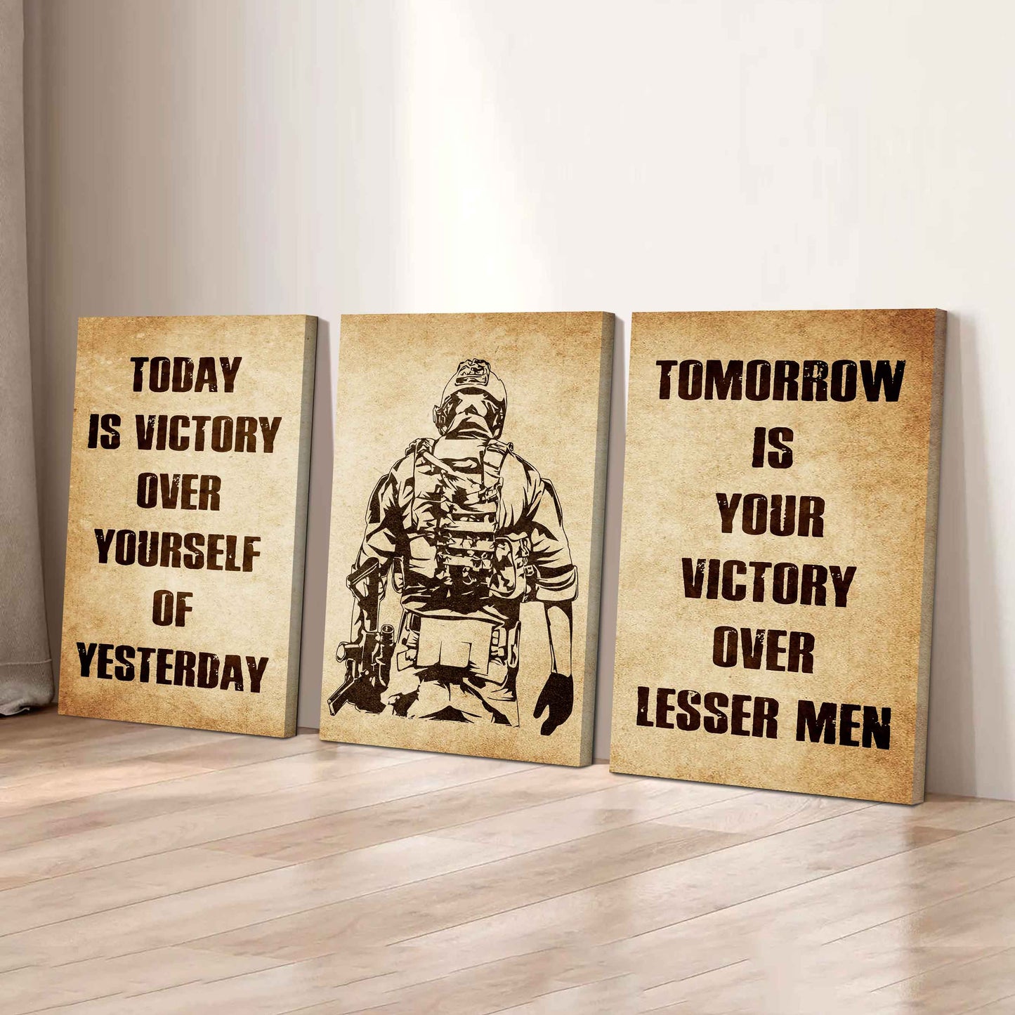 Combo 3 Warrior Canvas Poster Today Is Victory Over Yourself Of Yesterday Tomorrow Is Your Victory Over Lesser Men