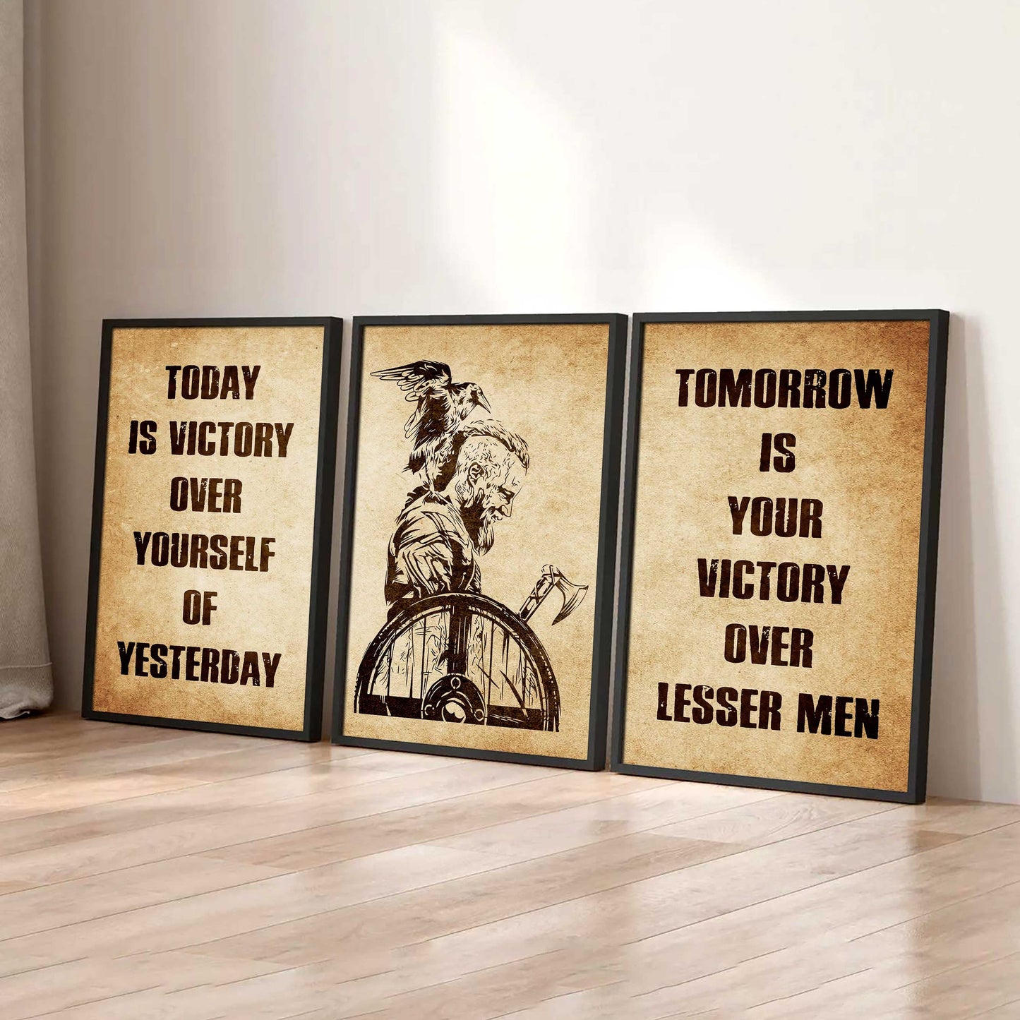 Combo 3 Warrior Canvas Poster Today Is Victory Over Yourself Of Yesterday Tomorrow Is Your Victory Over Lesser Men