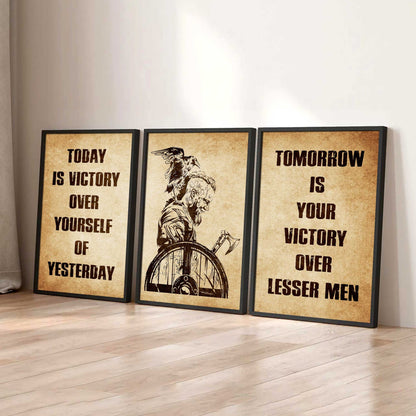 Combo 3 Warrior Canvas Poster Today Is Victory Over Yourself Of Yesterday Tomorrow Is Your Victory Over Lesser Men