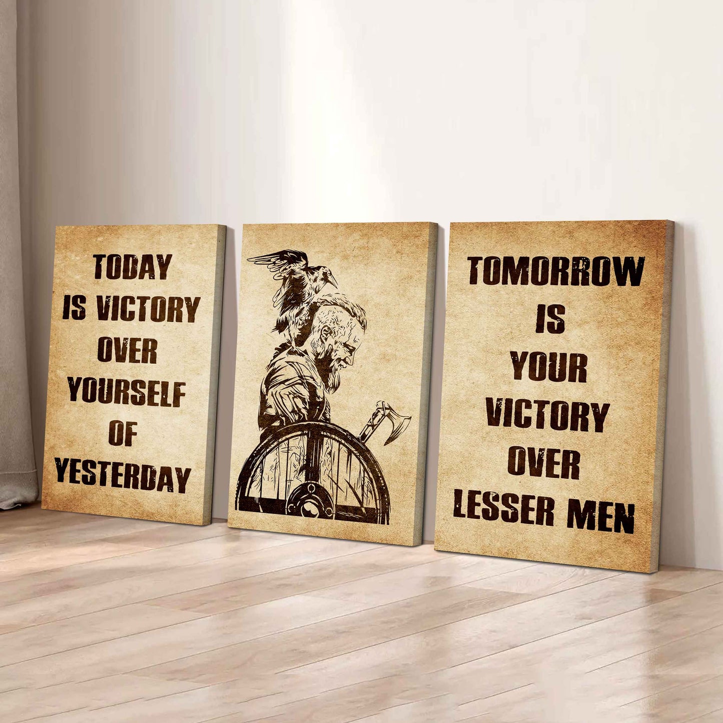 Combo 3 Warrior Canvas Poster Today Is Victory Over Yourself Of Yesterday Tomorrow Is Your Victory Over Lesser Men