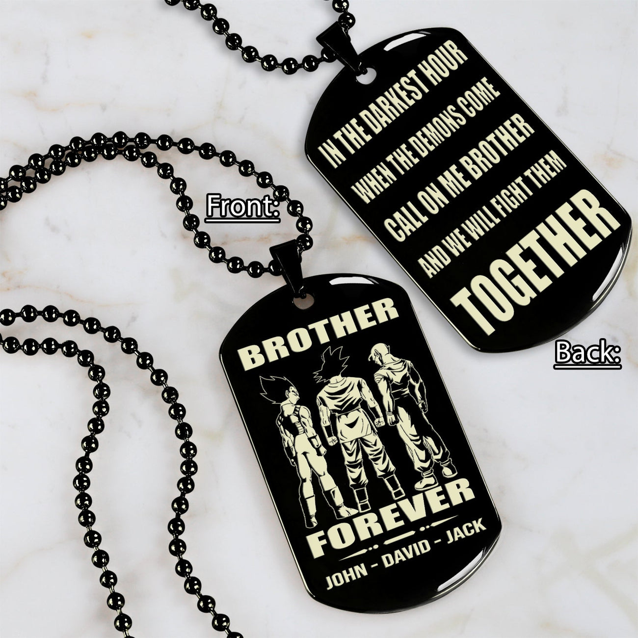 Soldier customizable engraved black dog tag double sided gift from brother, brother forever