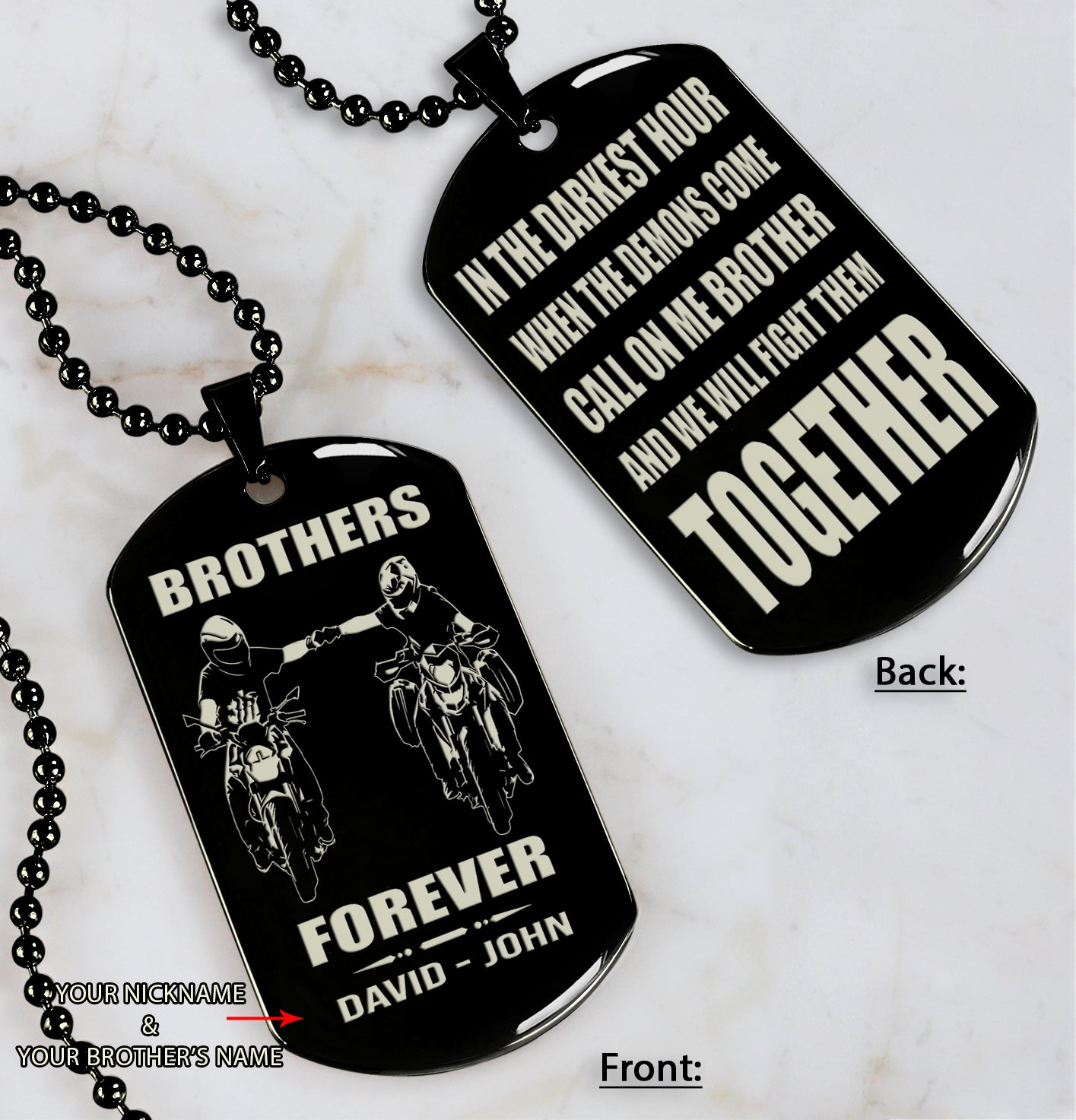 Biker team engraved double sided dog tag call on me brother gift for brother dog tag for brother