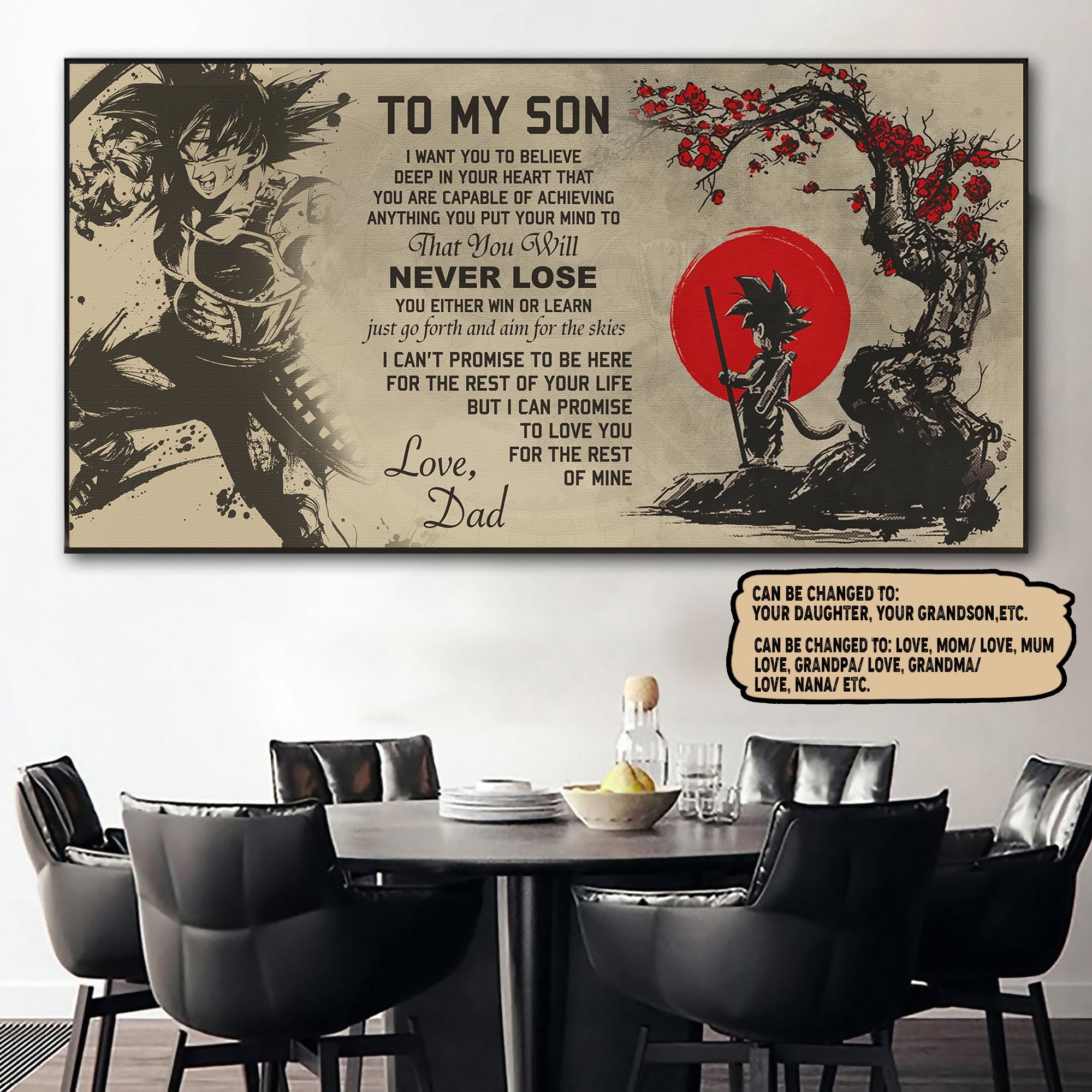 TO MY SON- NEVER LOSE - CANVAS POSTER Dad to Son