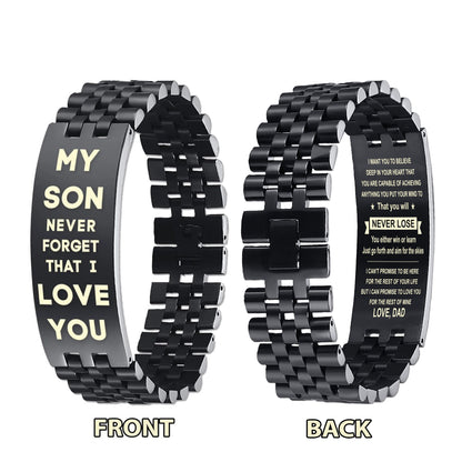 Family Bracelet Double Sided My Son Never Forget That I Love You, Never Lose